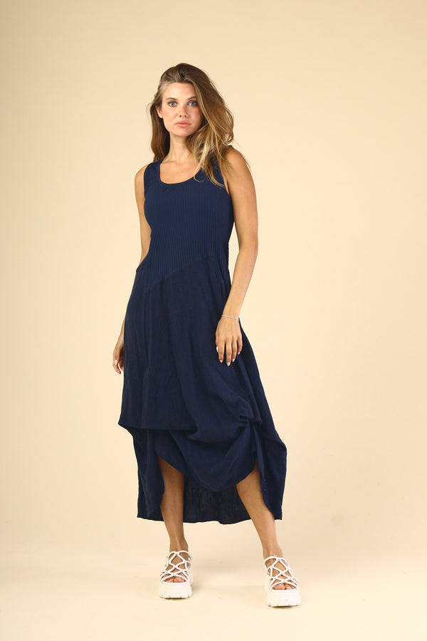 Linen Tie Dress Navy