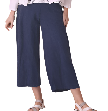Linen Flat Front Crop Pant Navy