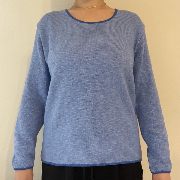 Boxy Crew Cotton Sweater with Tipping